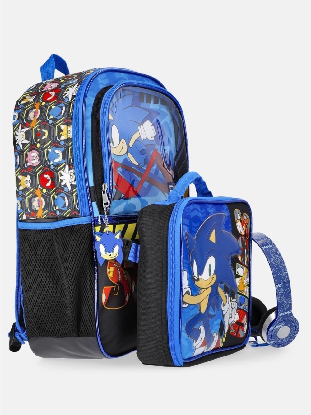 Sonic Themed Blue Kids Backpack & Lunch Bag Set 4- Pieces
